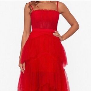 Red tulle maxi dress
